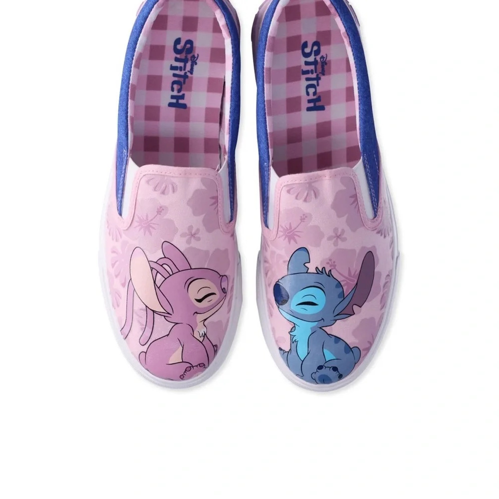 Disney Womens Shoes Stitch Low Top‎ Slip-on Canvas Sneakers Lilac Checkered 9.5